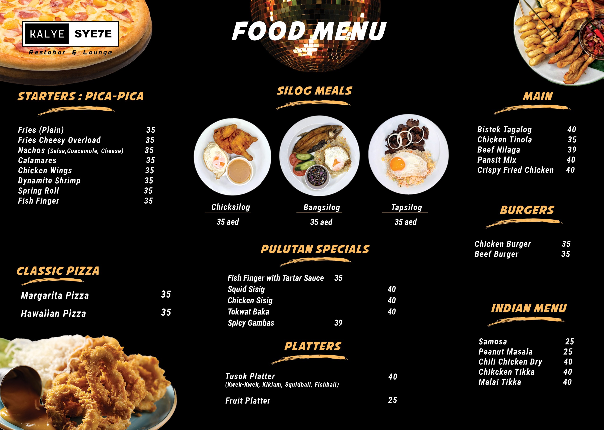 Kalye Sye7e Food Menu